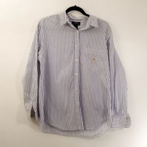 Lauren Ralph Lauren,  blue and white striped button down blouse with Crest